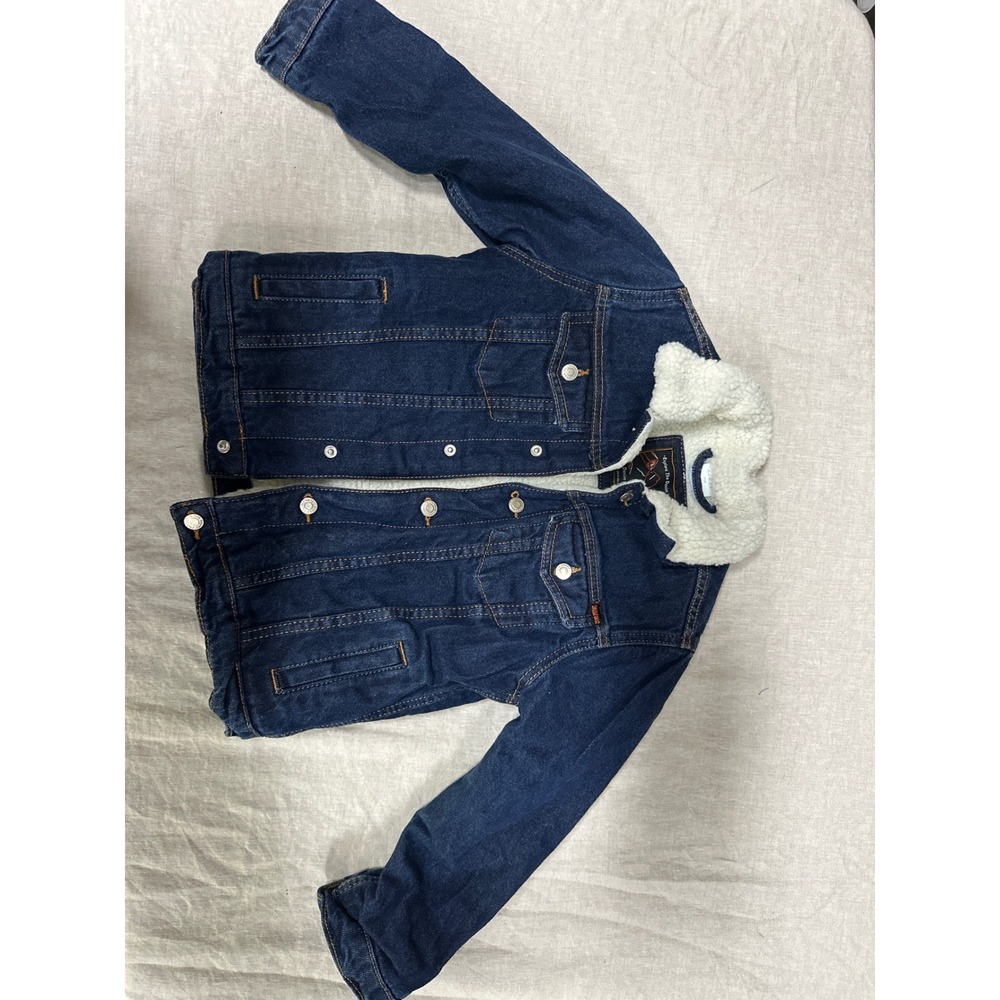Zara Kids Denim Sherpa Lined Trucker Jacket Size 6 Dark Wash Blue Jean Coat